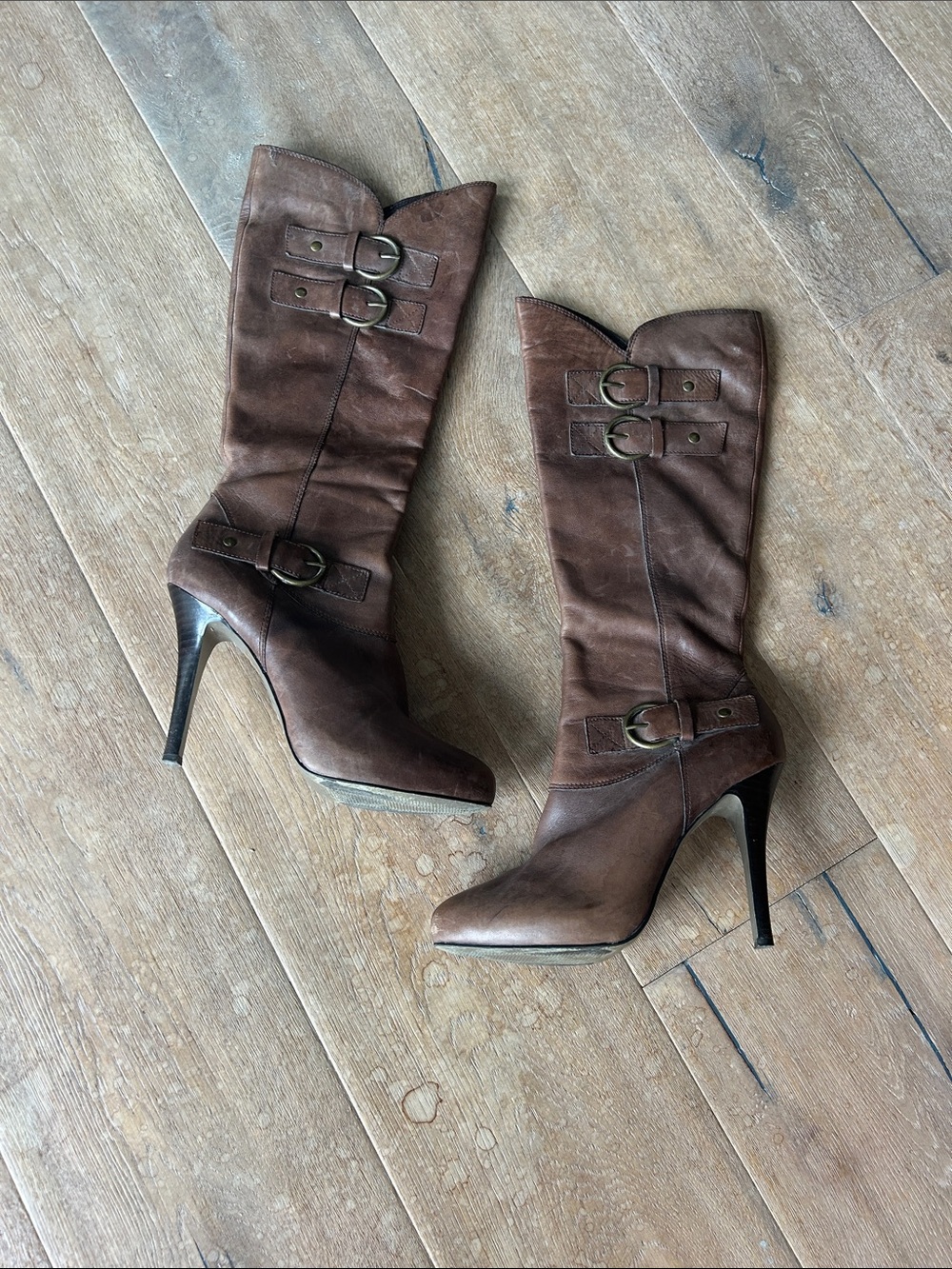 Bakers Brown Tall Buckle Stiletto Boots
